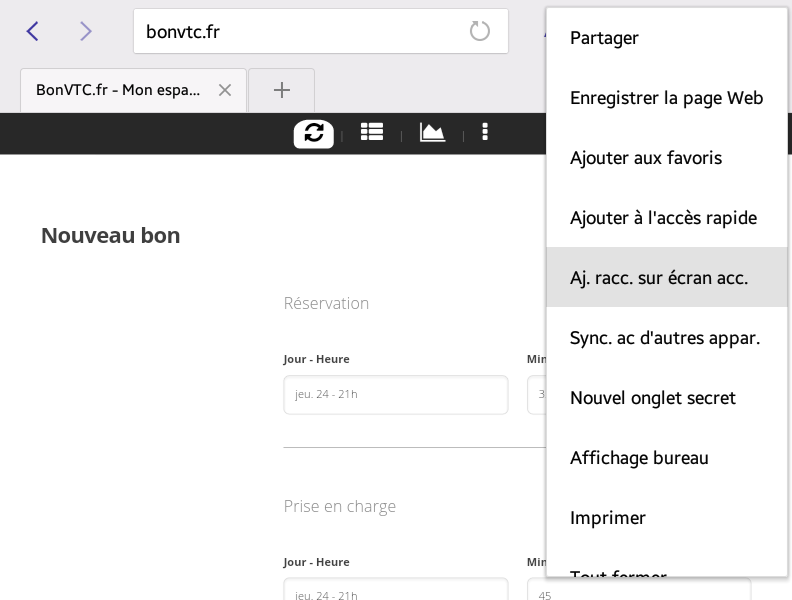Raccourci sur le bureau Android