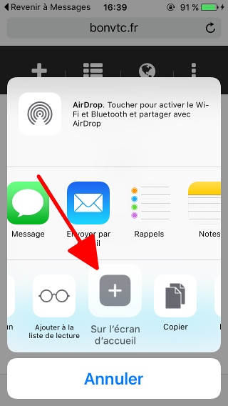 Raccourci sur le bureau Iphone