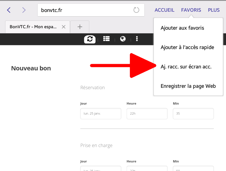Raccourci sur le bureau Android